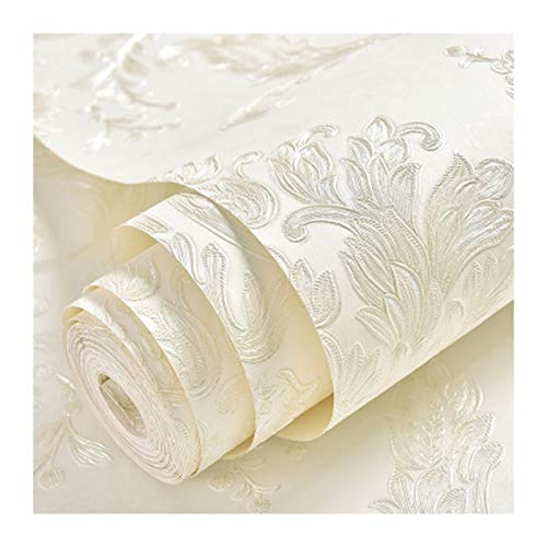 Papier peint damas 3D blanc déco murale salon et arrière-plan TV chic