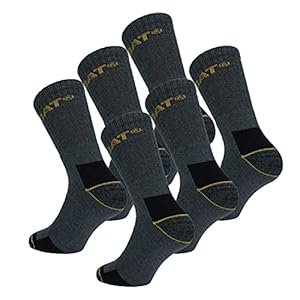 Caterpillar 6 Paires Chaussettes de travail CAT pour hommes Prévention des accidents renforcées au talon et à la pointe Coton d’excellente qualité