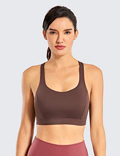 CRZ YOGA Women's Strappy Sports Bra Full Coverage Padded Full Size Criss Cross Workout Yoga Bra Tops Taupe-Full Size 36C - Image 2