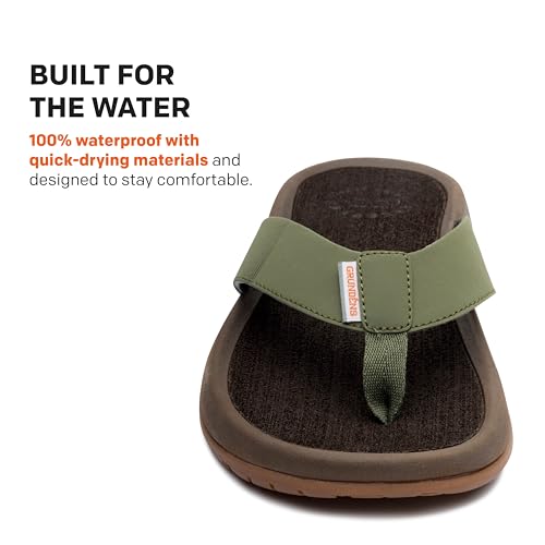 Image of Grundens Men's FishFinder Sandals - Quick-Drying, Comfortable, and Versatile Mens Flip Flops with Enhanced Traction & Full Arch Support for Fishing and Outdoor Wear, Deep Lichen Green, 8