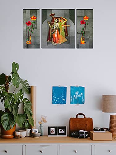 Image of Indianara Set of 3 Radha Krishna MDF Art Painting (0933FL) without glass 4.5 X 12, 9 X 12, 4.5 X 12 INCH