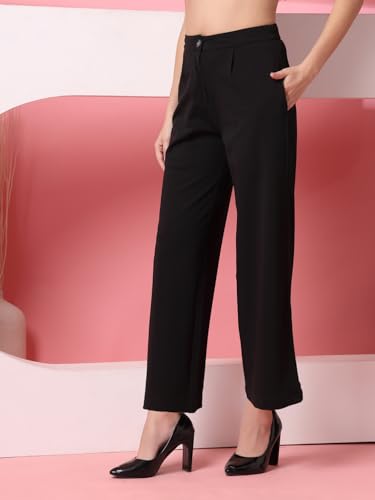 Image of OOMPH! Women's Straight Fit Mid Rise Korean Trousers|Trouser Pants for Women|Elegant Workwear for Office, College & Events|Trousers for Woman