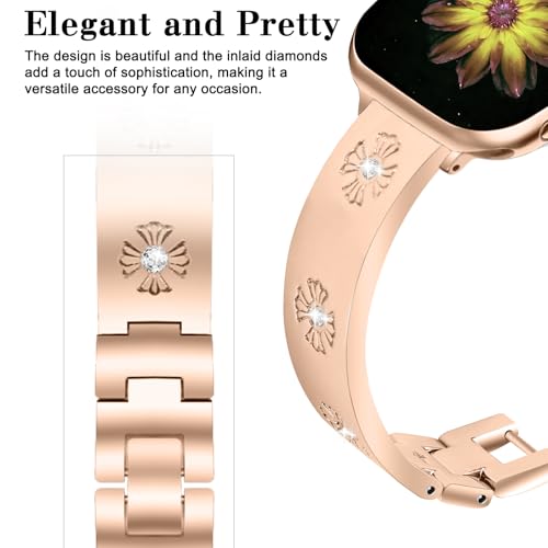 JOYOZY Metal Band Compatible with Apple Watch Band 38mm 40mm 41mm 42mm 44mm 45mm 49mm Fancy Luxury Strap with Sparkle Diamond, Dressy iWatch Bracelet, Cute Daisy Band for Women
