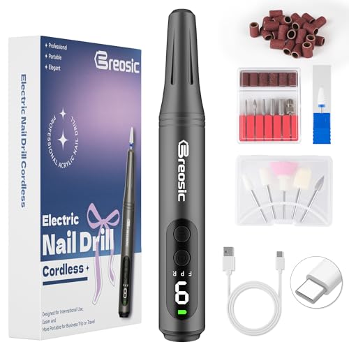 Breosic Torno para Uñas Profesional 35000 RPM-Torno para Uñas 12 en 1 con Lima Eléctrica Uñas Nail Drill,Brocas,Kit/Set Manicura y Pedicura,Carga USB-C 9 Velocidades para Salón DIY Gel/Acrílicas