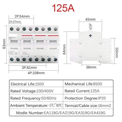 Interruptor de transferencia manual 4P 40A de doble potencia para riel DIN 7