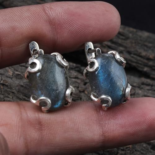 Boucles d'oreilles labradorite naturelle et argent 925 fait main - 4