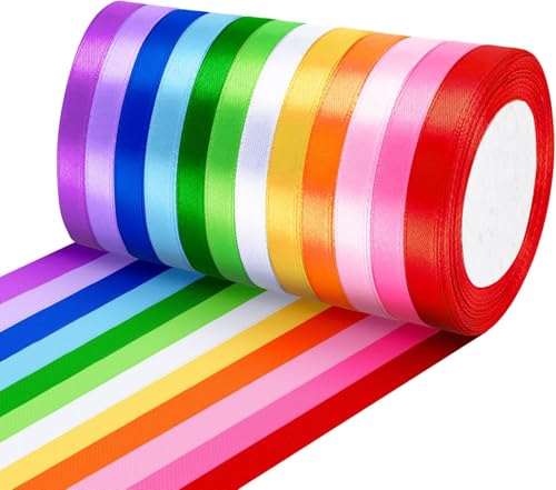 12 Farben Geschenkband, 10mm x 22m Polyester Satinband, Schleifenband Seidenband, Dekoband Stoffband Set für Hochzeit Dekoration, Geschenk Verpacken, Basteln