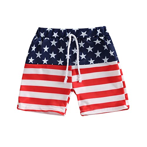 Kid Boy American Flag Swim Trunk Stars and Stripes Patchwork Swimsuit Batching Suit Drawstring Beach Swimming Shorts