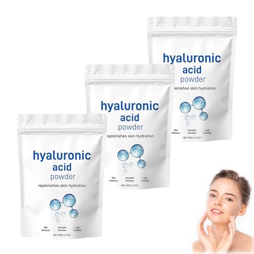 Polvo de ácido hialurónico, suero de colágeno para la cara, suero simple de vitamina C, crema para las arrugas, polvo facial para todo tipo de piel, soluble en agua, bajo peso molecular (3 unidades)