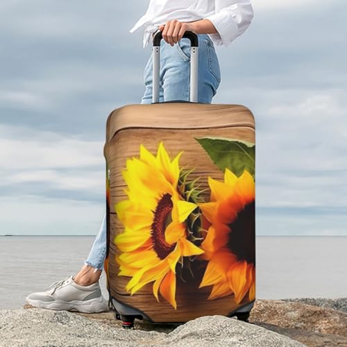 Luggage Cover Sunflower on Wooden Travel Luggage Covers Thicker Elastic Suitcase Cover Dustproof Baggage Cover Scratch-Resistant Suitcase Cover Protector Fit 18-32 Inch Luggage Small2