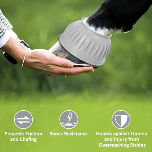 Image of HILASON Western Horse Rubber PVC Ribbed Double Hook and Loop Bell Boots Training Protective Shock Absorbing Leg