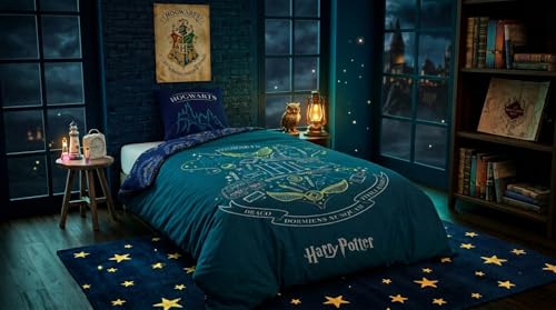 Parure de Lit Harry Potter Réversible - Housse de Couette 140x200 cm + Taie d'oreiller 65x65 cm - 100% Polyester Ultra Doux - Certifiée Oeko-Tex Standard 100...