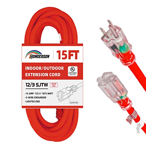 HONDERSON 15 FT 12/3 Lighted Outdoor Extension Cord 12