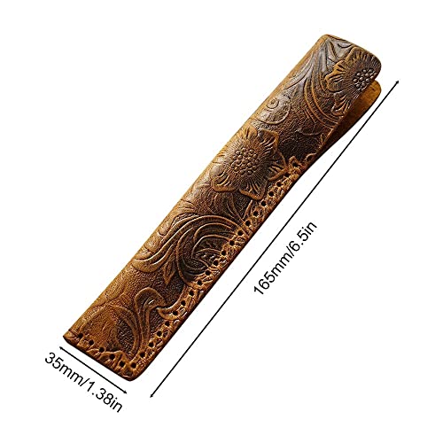 Dongker Leather Pen Case,Carved Fountain Pouch Vintage Pencil Bag For Office School Up To 1 Pen #TOP2