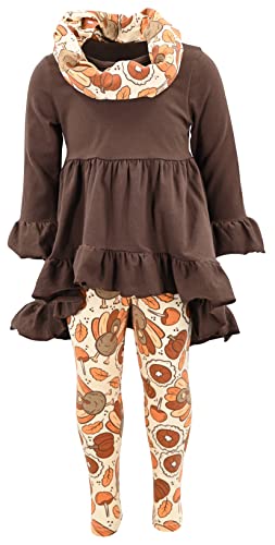 Image of Unique Baby Girls Kids Toddler 3pc Outfit Set Long Sleeve Cotton Blend Tunic Top Leggings and Scarf