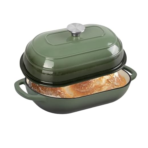 Fijxzct Premium Enameled Cast Iron Dutch Oven for Bread Baking | Non-Stick 5QT Oval Bread Oven with Lid | Perfect for Sourdough, Loaf, and Artisan Baking (Green, 5 QT)
