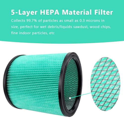 2 Pack DXVC6914 HEPA High Efficiency Cartridge Filter Fit for Dewalt 6-16 Gallon Wet/Dry Vacuum Cleaners DXV06P DXV09P DXV10P DXV10PL DXV10SA DXV12P DXV14P DXV16P by ANBOO - Image 7