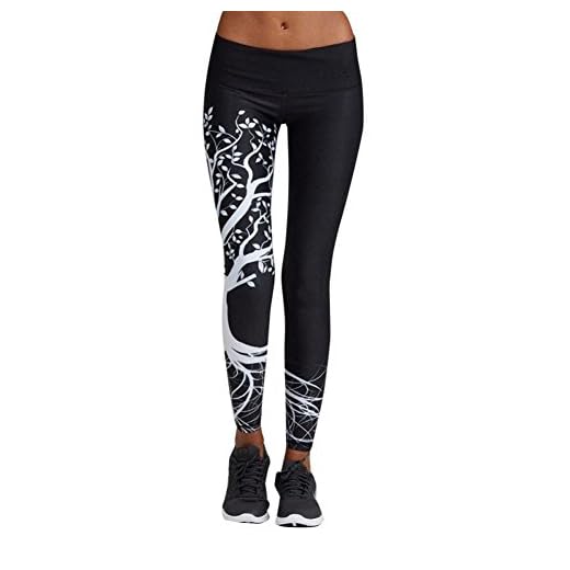 Mujer Pantalones Largos deportivos SMARTLADY Patrón de árbol Leggings para Running, Yoga y Ejercicio (S, Negro)