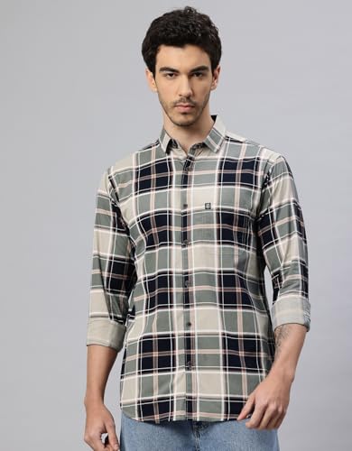 Image of Majestic Man Stylish Slim Fit Cotton Spread Collar Checked Casual Shirt