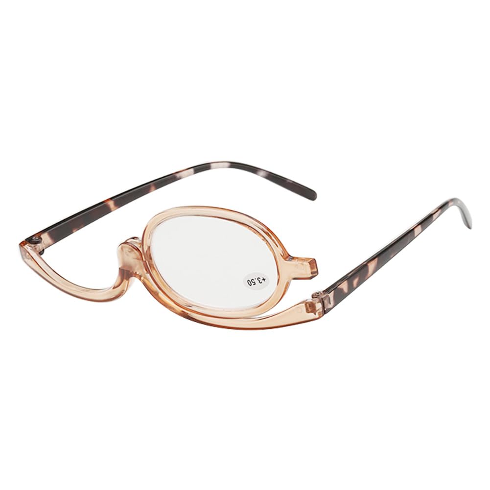 Bavooty Gafas de Lectura para Maquillaje de Ojos,Gafas de Lectura Plegables para Mujer,Gafas de Lectura Portatiles,Gafas de Maquillaje con Lente Abatible,Gafas de Lectura Rotación Flip,Marrón,2.00