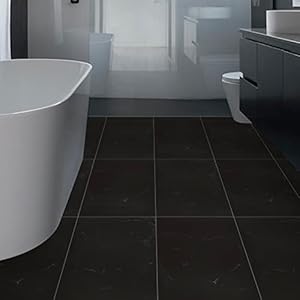 Hode PVC-vloerbedekking, vinylvloer, zelfklevende tegels, plaktegels, vloer, zwart marmer, 60 cm x 30 cm, waterdicht, 1,8 m² dikte 1,5 mm, 10 tegels