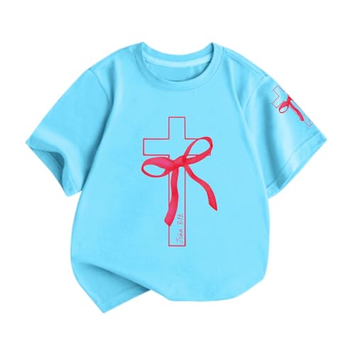 Image of Girls Cute Christian Shirts Kids Pink Bow Shirt Jesus God Faith Tshirts Aesthetic Cross Bible Verse Graphic Tee Tops