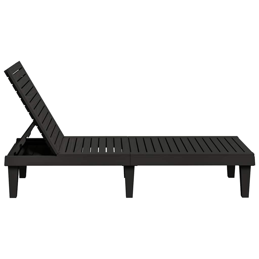 Juego de 2 tumbonas de polipropileno con aspecto de madera, color negro, 155 x 58 x 83 cm, con respaldo ajustable en 5 posiciones para tumbarse y sentarse cómodamente en el jardín