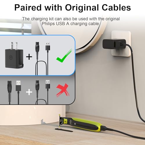 5V Shaver Charger Power Cord for Philips Norelco 2400 3600 3900 Adapter for Phillips Norelco One Blade QP2724 QP2834 360 X3001 QP1924 PQ888 QP6531 MG5910 MG7910 MG9510 USB Chaging Cable(Brush) - Thumbnail 5