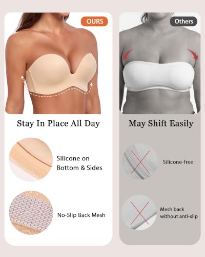 Image of HACI Push Up Strapless Bra for Women Anti-Slip Padded Wireless Stay Put