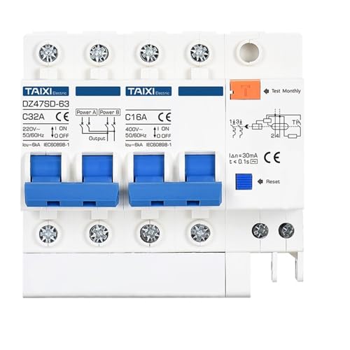 KiBxan 220V 380V DC 500V Manual Dual Power Transfer Switch Interlock Circuit Breaker Photovoltaic Power With Leakage Protection (Color : 1P-1P, Size : AC 100A - AC 100A)