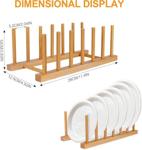 Image of CURATED CART Wooden Plate Organiser for Kitchen | Plate Stand Rack for Decor | Cabinet Plate Holder | 6 Adjustable Slots for Plates, Cup, Bowl & Dish Storage | Bamboo Wood (12x30m) | Pack of 2