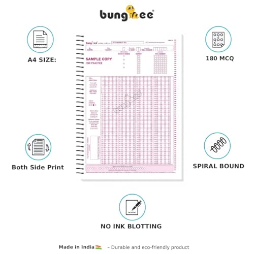 Image of Bungbee UPSC OMR Sheets Prelims for 2025 180 MCQs - 100 Pages / 50 Sheets Spiral Booklet for Practice, Both Side Print A4 Size [Spiral-bound]