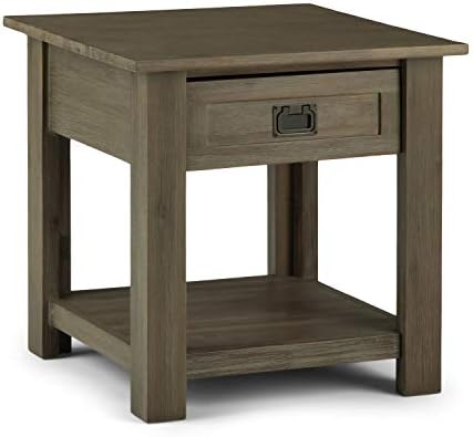 SIMPLIHOME Monroe SOLID ACACIA WOOD 22 inch Wide Square Rustic End Table in Distressed Grey with Storage, 1 Drawer, for the Living Room and Bedroom