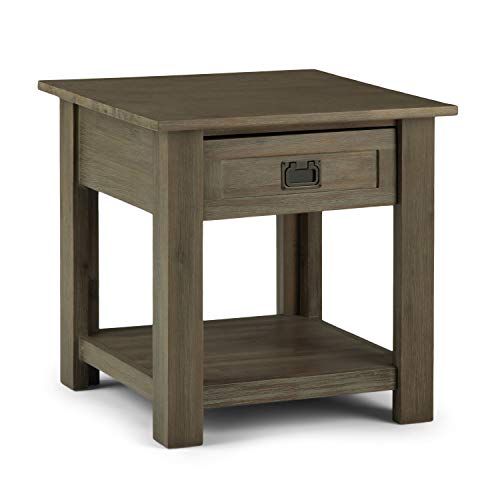 Simplihome Monroe Solid Acacia Wood 22 Inch Wide Square Rustic End Table In Distressed Grey With Storage, 1 Drawer, For The Living Room And Bedroom #TOP9