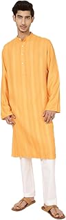 fabindia Men's Silk Blend Slim Kurta (20062838_Yellow-picture-24