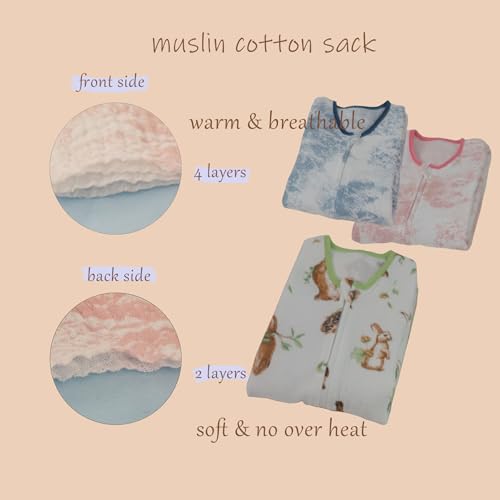 Image of Toddler Muslin Cotton Sleep Sack 0.5-0.7 TOG - Sleeveless Wearable Blanket for Baby & Toddler (3-5T), Breathable Lightweight Sleep Sack with 4-Layer Front & 2-Layer Back, Soft All-Season Sleeping Bag