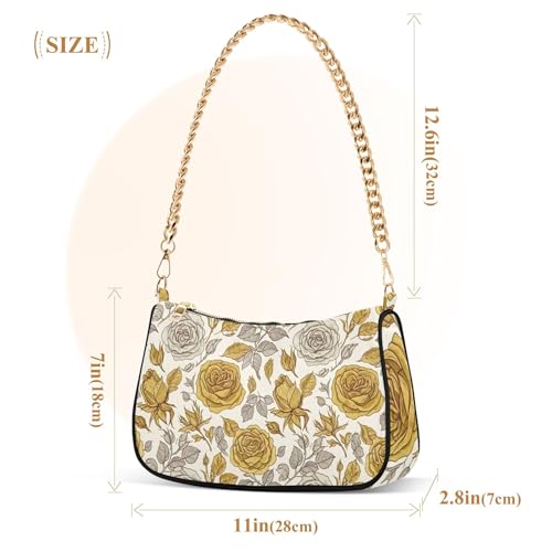 Vintage Floral White Flowers Tote Handbags Womens Ladies Shoulder Bag Prints Hobo Purse Clutch Zipper Closure Chain Strap3