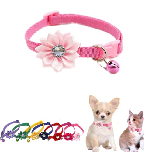 Pink Puppy Collar, XXS Dog Collar Girl with Bell, XS Kitten Cat Collars