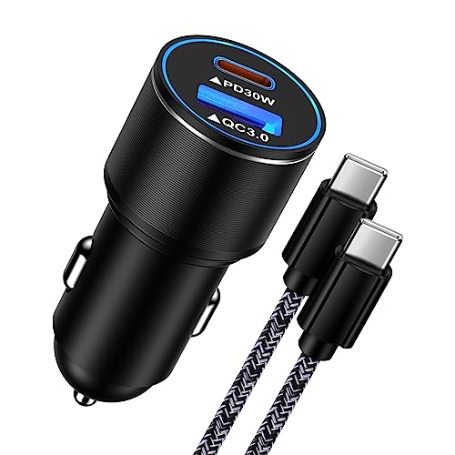 Fast Car Charger 48W USB C Car Cigarette Lighter Plug Android Phone Car Adapter C to C Type Fast Charging Cable for Google Pixel 8 7 Pro 7a 7 6,Samsung Galaxy S23 S22 S10 A14 5G A34,iPhone 15