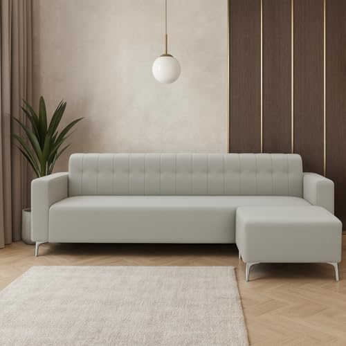 Image of SOCOZI Antonia 5 Seater L Shape Sofa Set with Movable Ottoman | Flexible Layout | Soft Velvet Suede Fabric | Modern Design | Plush Comfort Cushions for Living Room (Light Grey)