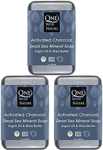 One With Nature Activated Charcoal Soap Bar, 7oz 3-Pack, Dead Sea Salt