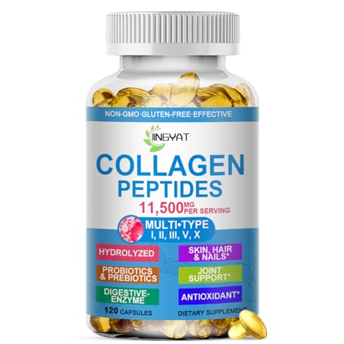 Collagen Peptides Softgels, Multi Collagen Peptide w/ Glucosamine Chondroitin MSM Biotin, Hydrolyzed Collagen Peptides Complex for Women Supports Skin Hair Nail Joints Bones Gut Health, Non-GMO