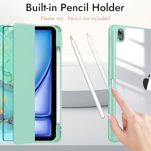 Image of Robustrion Cover for iPad Air 13 inch M4 /M3 /M2 (2026 /2025 /2024) Cover Case with [Pencil Holder] [Transparent Back] Hybrid Case Cover for iPad Air 13 inch [Auto Sleep Wake Support] - Marble Green