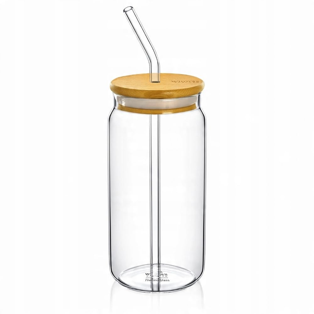 Wilmax Bicchiere Bottiglia 500 Ml Con Coperchio In Bambù E Cannuccia In Vetro: La Tua Limonata Sempre Fresca! - 6