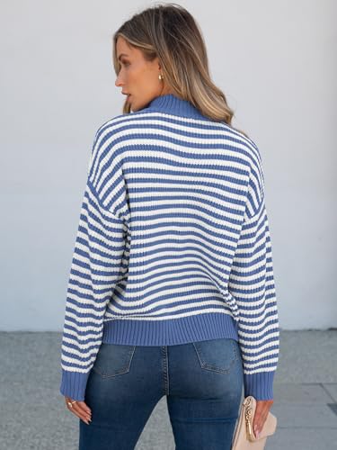 Image of ANRABESS Sweaters for Women Striped Half Zip Long Sleeve Ribbed Knit Pullover Comfy Casual Lightweight Tops 2026 Fall Fashion