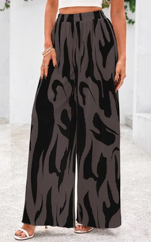 Image of PRETTYGARDEN Womens Pants Dressy Casual Wide Leg Graphic Print Lounge Pants Women Comfy High Waist Pleated Palazzo Pants
