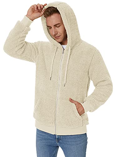 iWoo Men's Fuzzy Sherpa Hoodie Sweatshirt Long Sleeve Full Zip Soft Fleece Jackets Winter Hooded Outwear3
