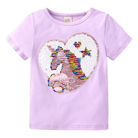 NCTCITY Niñas Unicornio T-Shirts Reversible Lentejuelas Brillantes Camisetas de Manga Corta Cover