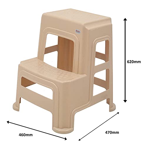 Image of SKYGLAMOUR Supreme Plastic Multi-Purpose 2 Step Stool for Home | Office&Kitchen Use with Weight Bearing Capacity of 150 Kg | 2 Step Stool for Kitchen |Color: Beige; Qnt: 01 Pcs.