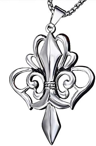 Fleur De Lis Necklace Big Pendant Silver/Gold Plated